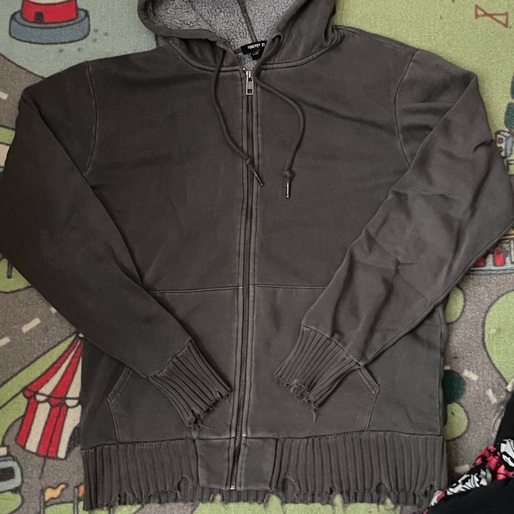 Gray/Grey Distressed Emo Grunge Zipup (L) Forever 21